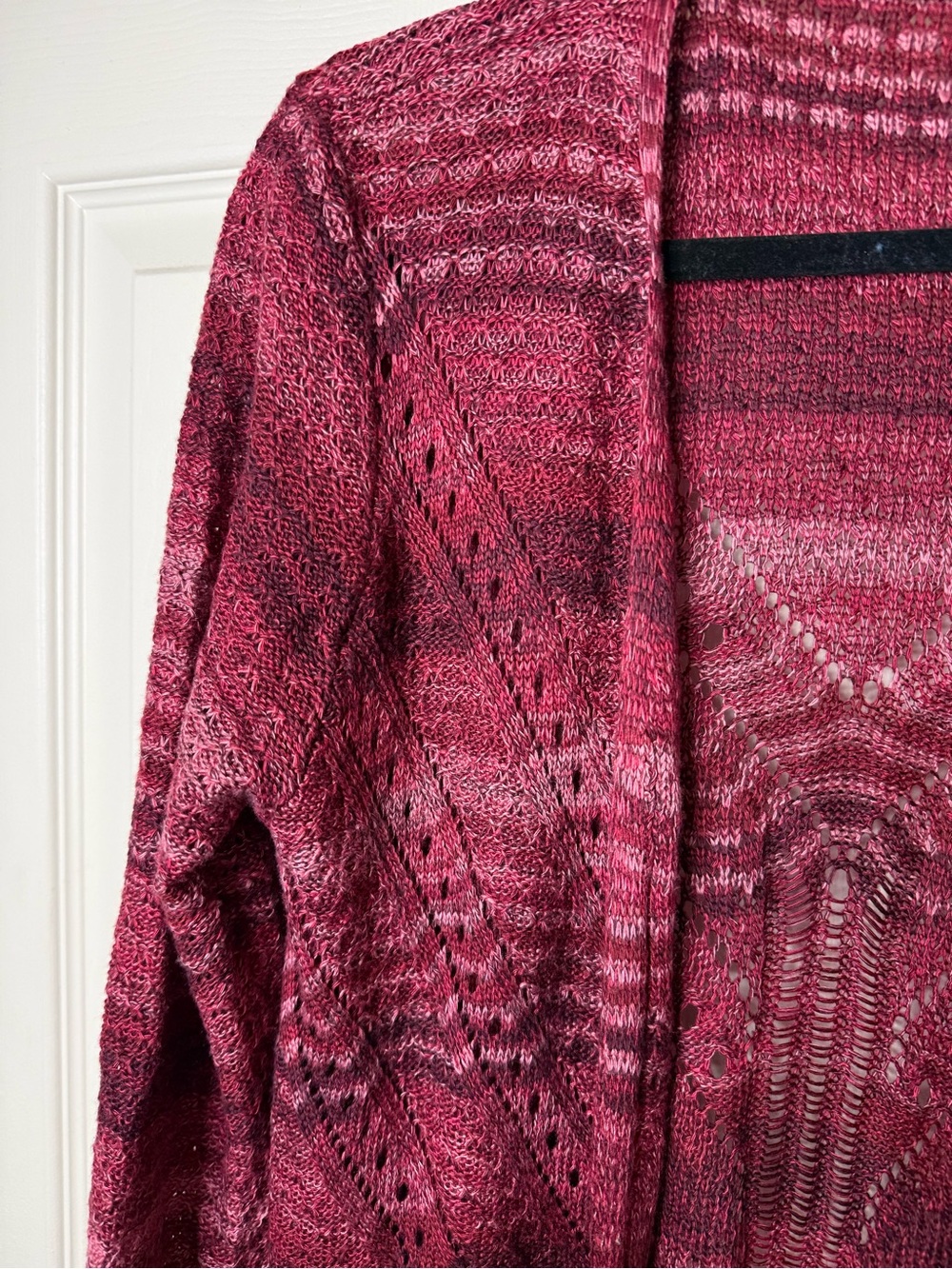Long Open-Front Knit Cardigan - Raspberry - Picture 2 of 5